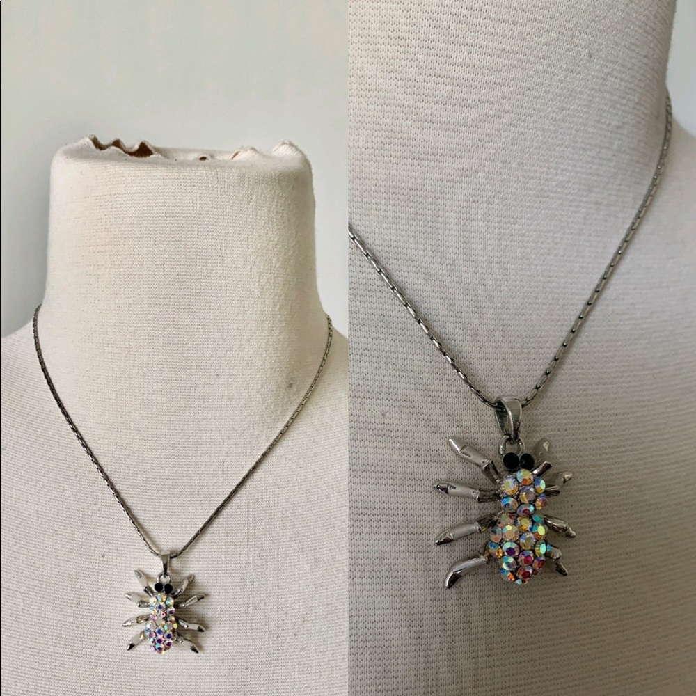 Rhinestone Silver Spider Necklace